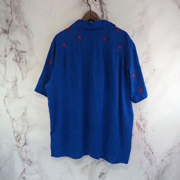 Quacker Factory Shirt Women 1X Linen Button 4th July Star Flag Short Sleeve - Picture 5 of 13